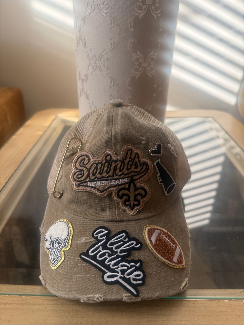 New Orleans Saints Tan Patch Baseball Cap with Embroidered Logos